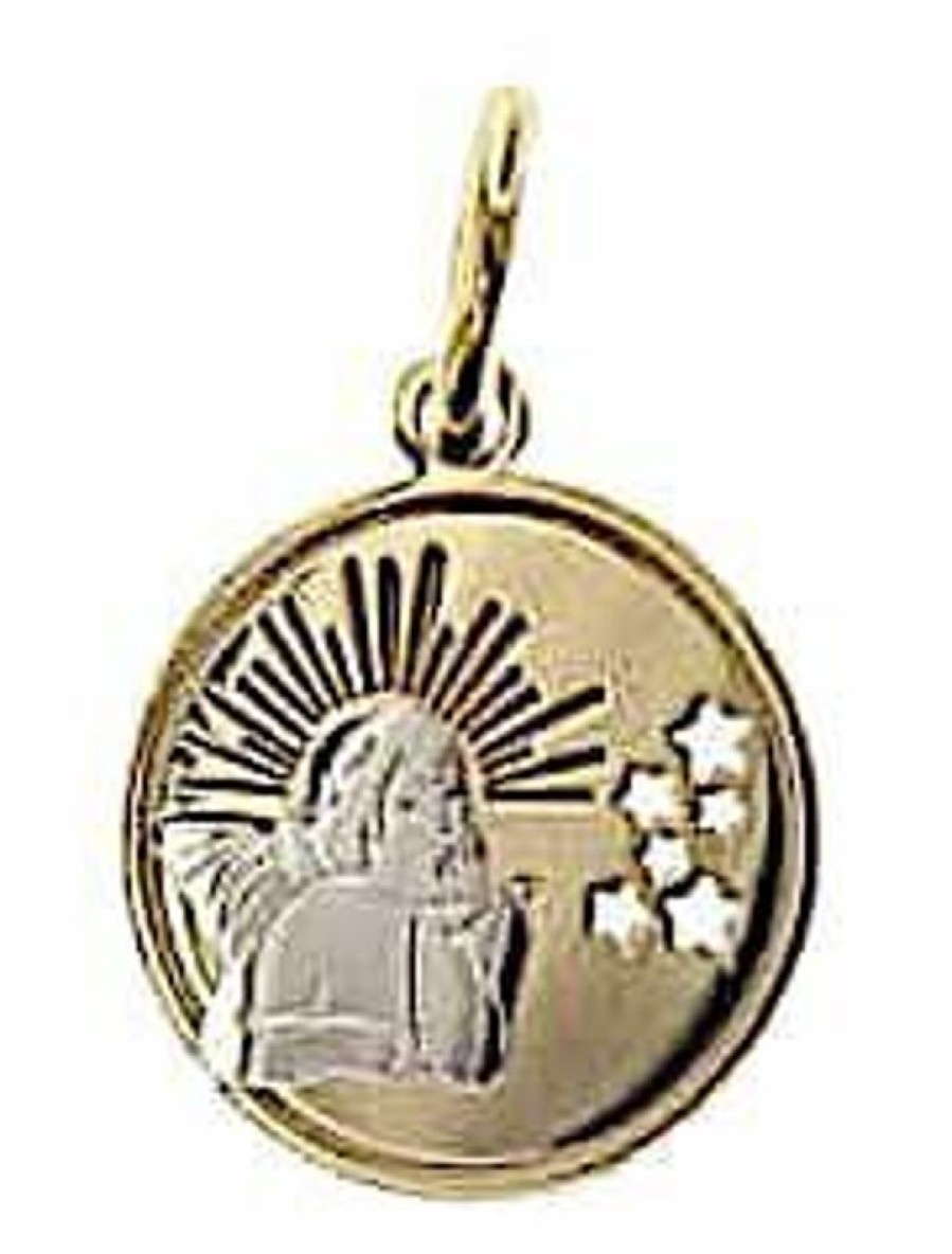 Vaticanum Gioielli in Oro Angelo Di Raffaello Con Raggi E Stelle Medaglia Sacra Pendente Tonda Gr 1,2 Bicolore Oro Giallo Bianco 18Kt Donna Bimba Bimbo Wooden Rosaries & Novena Prayers