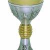 MAS Arredi sacri in Oro e Argento Calice Liturgico H. Cm 19 (7,5 Inch) Croce Agnello Uva Spighe In Ottone Cesellato Da Altare Per Vino Da Messa Sacred Altar Vessels