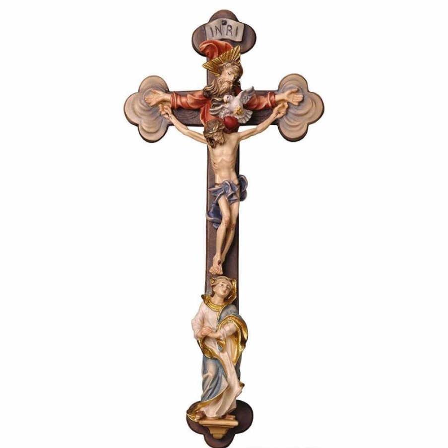 ULPE Crocifisso Nazareno Barocco Romanico Crocifisso Barocco Santissima Trinita Cm 35X16 (13,8X6,3 Inch) Scultura Da Parete Dipinta Ad Olio In Legno Val Gardena Saints Statues