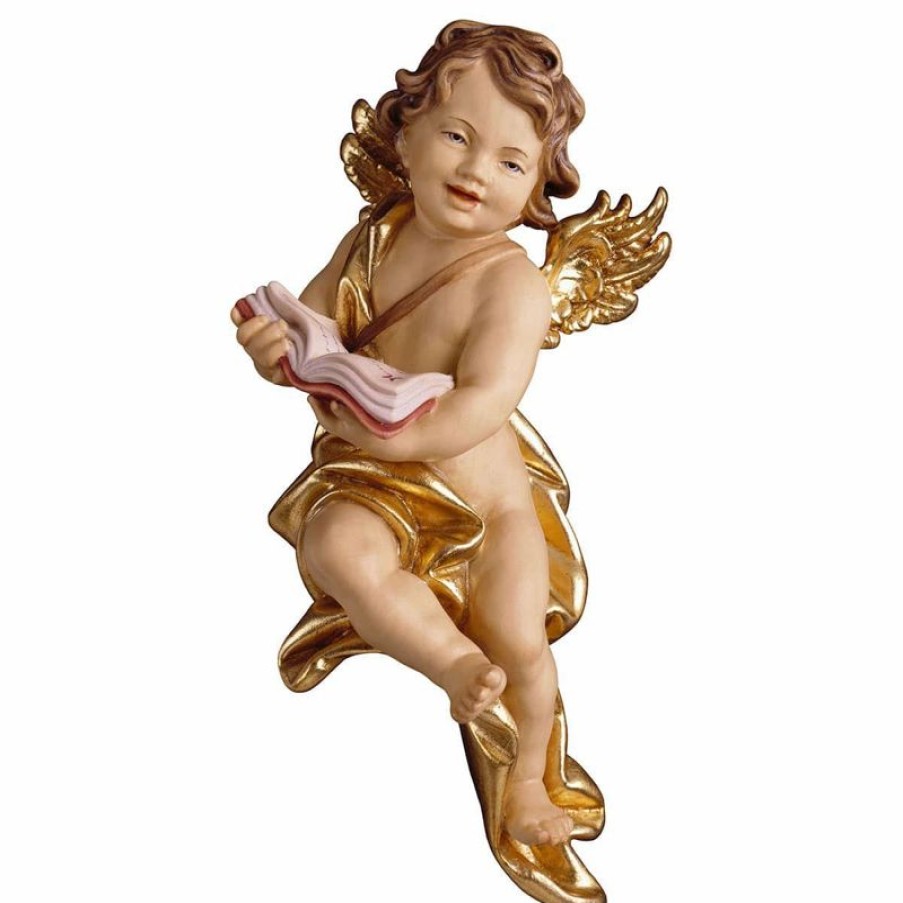 ULPE Addobbi Natalizi in legno Putto Angelo Cherubino Con Libro Cm 40 (15,7 Inch) Scultura In Legno Val Gardena Dipinta Ad Olio Baptism