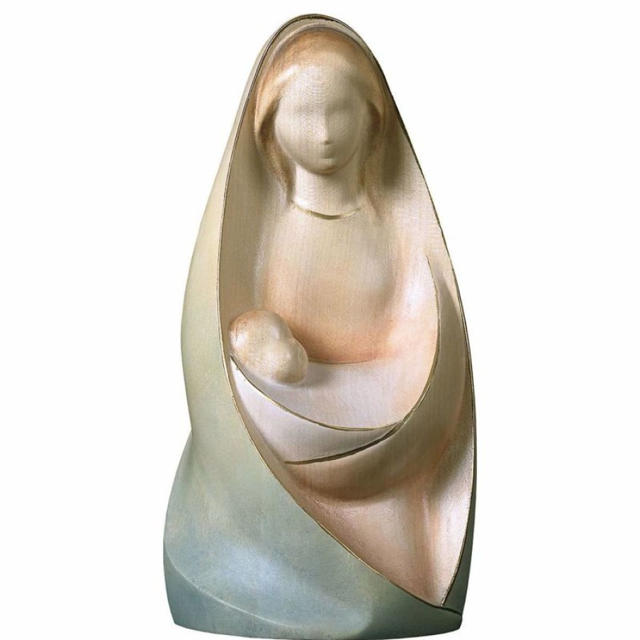 ULPE Sculture Sacre in legno Val Gardena Madonna Della Gioia Seduta Cm 23 (9,1 Inch) Statua In Stile Moderno Dipinta Ad Acquarello In Legno Val Gardena Chain Necklaces