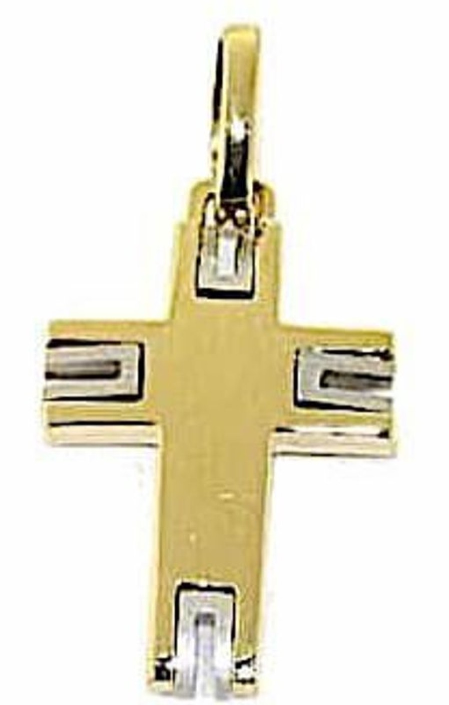 Vaticanum Gioielli in Oro Croce Design Stile Moderno Ciondolo Pendente Gr 3,5 Bicolore Oro Massiccio Giallo Bianco 18Kt Da Uomo First Communion