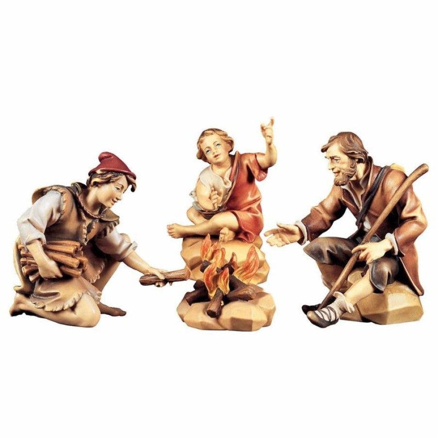 ULPE Wood Art Catalogo Gruppo Di Pastori Al Falo 4 Pezzi Cm 10 (3,9 Inch) Presepe Ulrich Dipinto A Mano Statue Artigianali In Legno Val Gardena Stile Barocco Wall Crucifixes