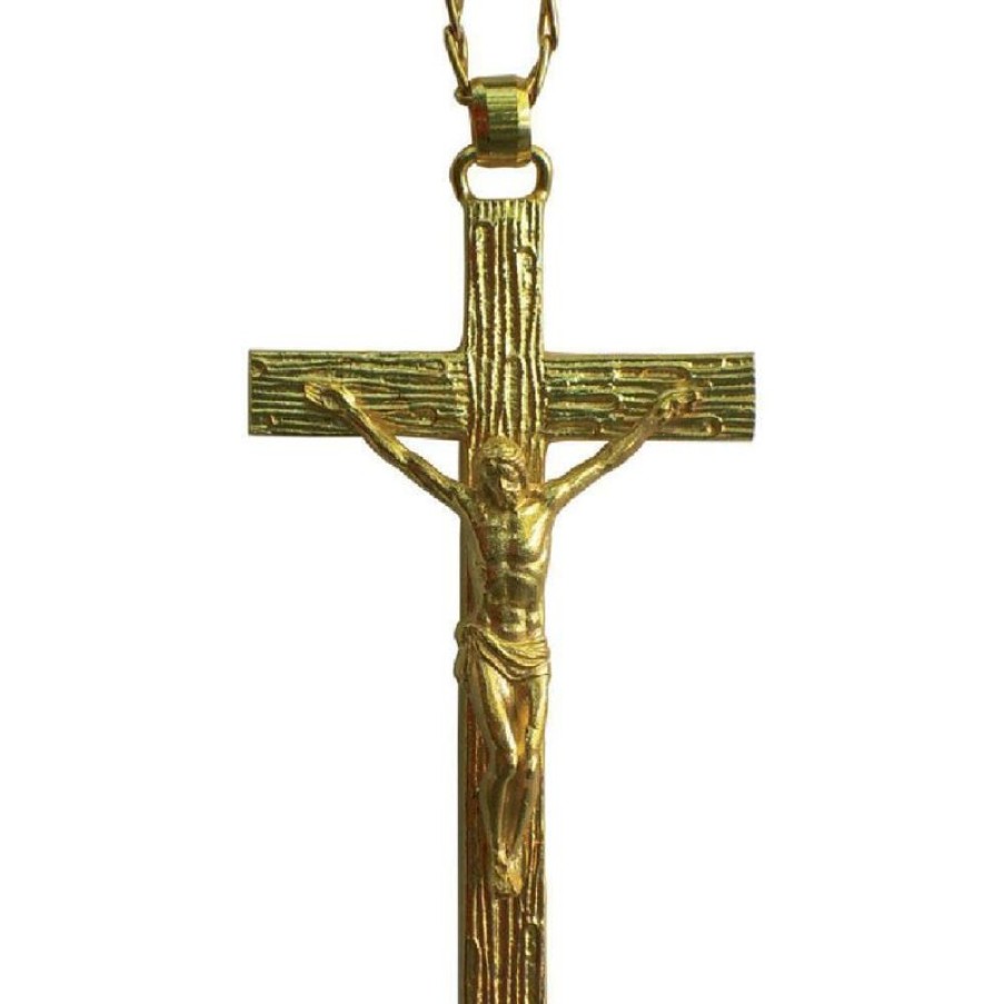 SEA Oggetti Liturgici in Oro e Argento Croce Pettorale Episcopale Cm 6X10 (2,4X3,9 Inch) Cristo In Ottone Croce Vescovile Bishops Items & Accessories