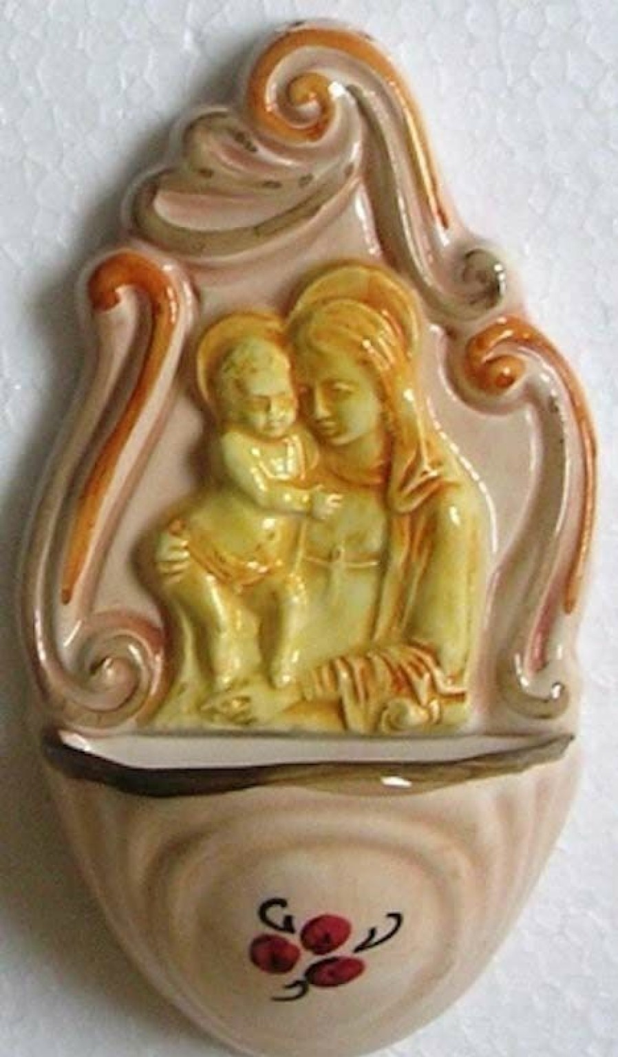 Maioliche Deruta Madonna Con Bambino Acquasantiera Cm 14 (5,5 In) Ceramica Invetriata Dipinta A Mano Sacred & Religious Ceramics