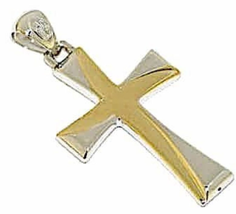 Vaticanum Gioielli in Oro Croce Doppia Ciondolo Pendente Gr 2,6 Bicolore Oro Giallo Bianco 18Kt A Canna Vuota Uni Donna Uomo First Communion