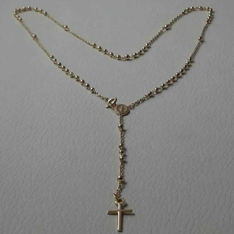 Vaticanum Gioielli in Oro Collana Girocollo Rosario Lunga Con Medaglia Madonna Miracolosa E Croce Gr 6,4 Oro Giallo 18Kt Con Sfere Lisce Da Donna Uomo Baptism