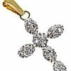 Vaticanum Gioielli in Oro Croce A 6 Gocce Ciondolo Pendente Gr 0,45 Oro Giallo 18Kt Con Zirconi Da Donna First Communion