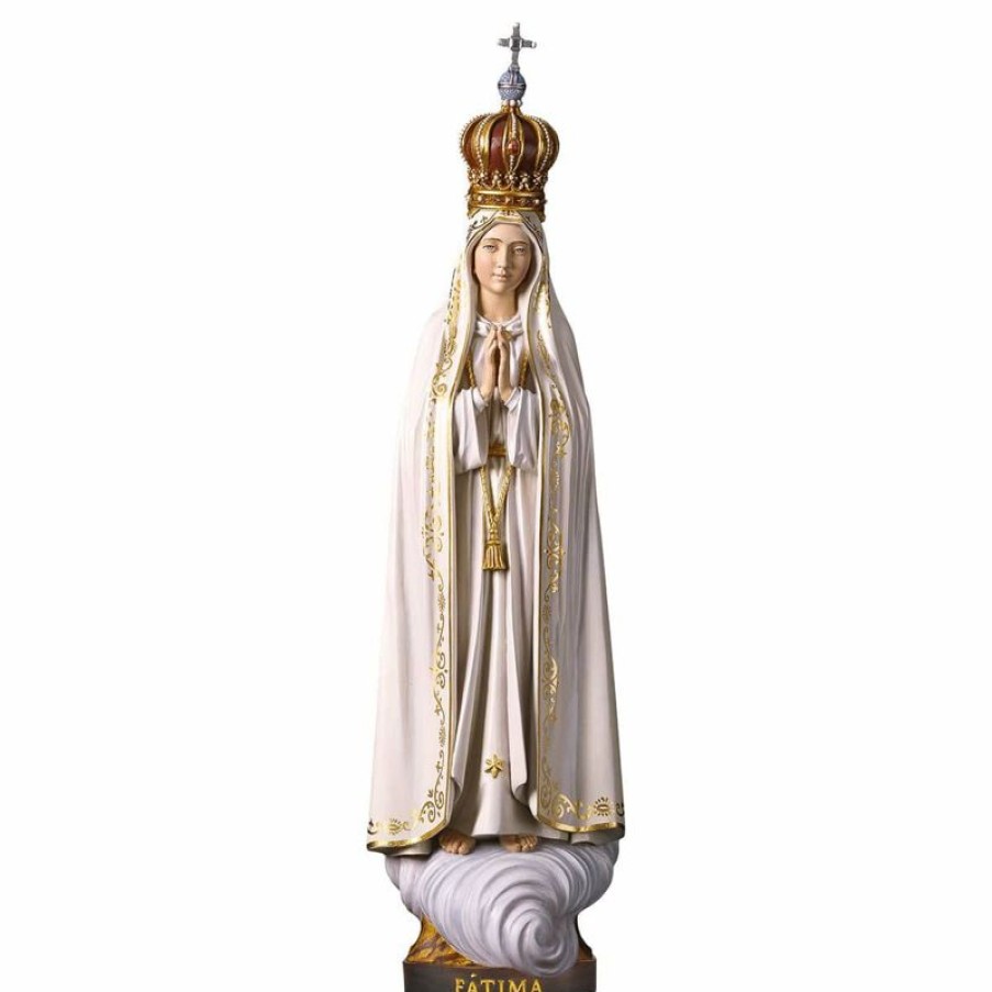 ULPE Sculture Sacre in legno Val Gardena Madonna Di Fatima Capelinha Con Corona Cm 220 (86,6 Inch) Statua Dipinta Ad Olio In Legno Val Gardena Religious & Catholic Medals