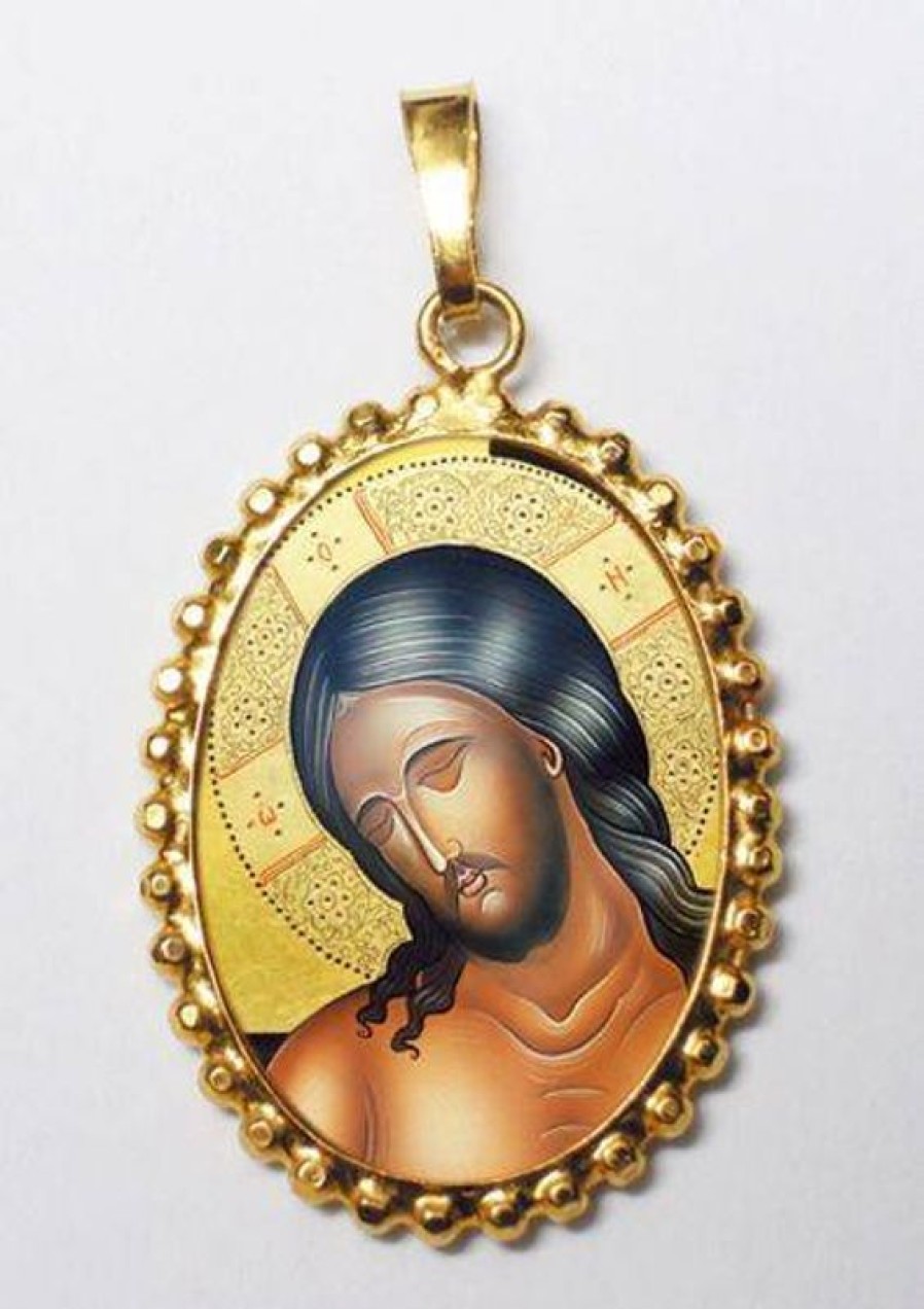 EB Arte Sacra Cristo Sposo Ciondolo Pendente Ovale A Corona Mm 24X30 (0,94X1,18 Inch) Argento Placcato Oro E Porcellana Da Donna Italian Rosaries & Made In Italy Jewelry