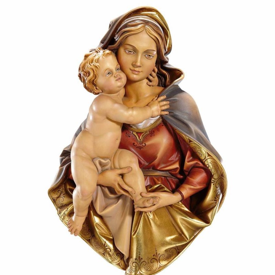 ULPE Sculture Sacre in legno Val Gardena Busto Madonna Cm 21 (8,3 Inch) Statua Da Parete Dipinta Ad Olio In Legno Val Gardena Religious & Catholic Necklaces