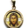 EB Arte Sacra Il Volto Santo Ciondolo Pendente Tondo Diamantato Diam Mm 19 (0,75 Inch) Argento Placcato Oro E Porcellana Uni Uomo Donna Confirmation