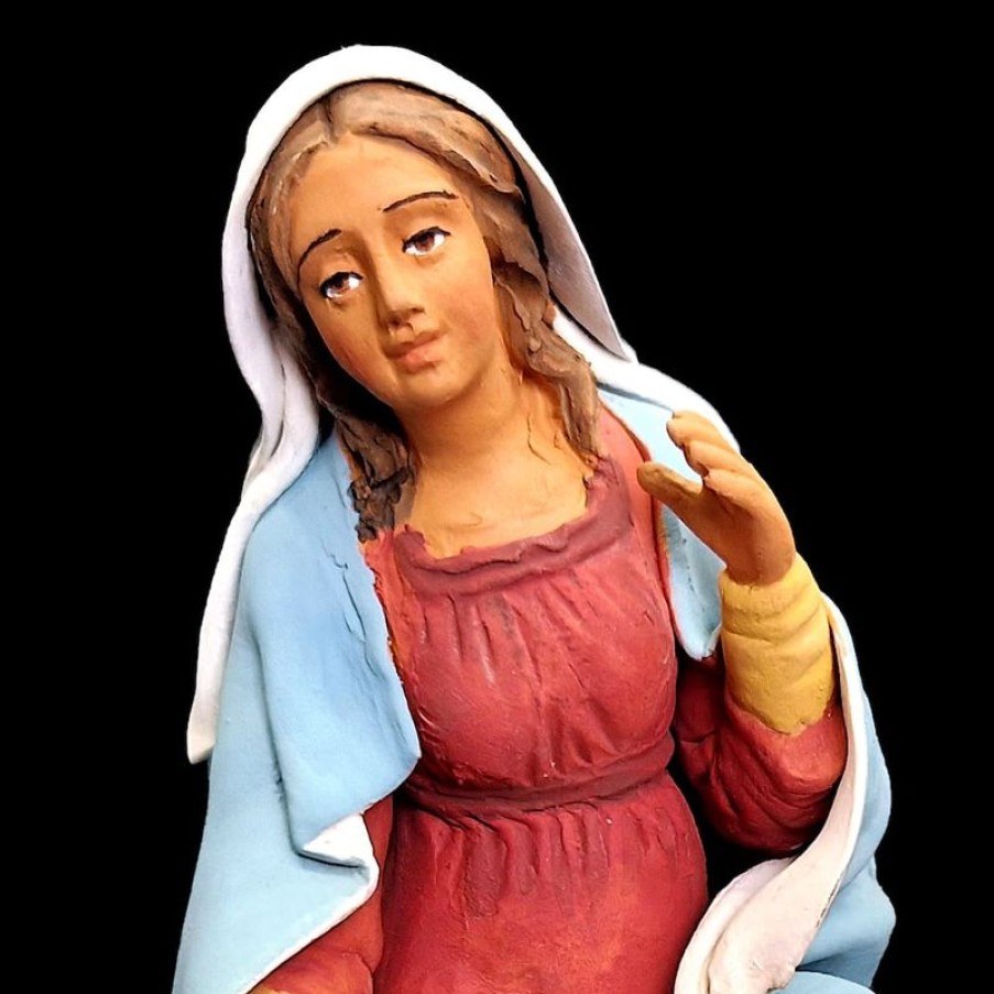 Ceramiche Velardita Caltagirone Madonna / Maria Cm 21 (8,3 Inch) Presepe Siciliano Velardita In Terracotta Blessed Virgin Mary Statues