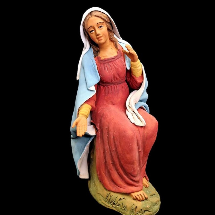 Ceramiche Velardita Caltagirone Madonna / Maria Cm 21 (8,3 Inch) Presepe Siciliano Velardita In Terracotta Blessed Virgin Mary Statues