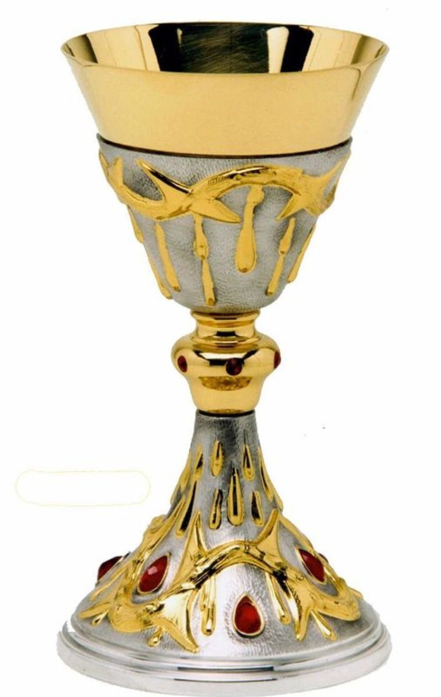 MAS Arredi sacri in Oro e Argento Calice Liturgico H. Cm 20 (7,9 Inch) Swarovski Rossi In Ottone Con Coppa In Argento 800/1000 Bicolor Da Altare Per Vino Da Messa Sacred Altar Vessels