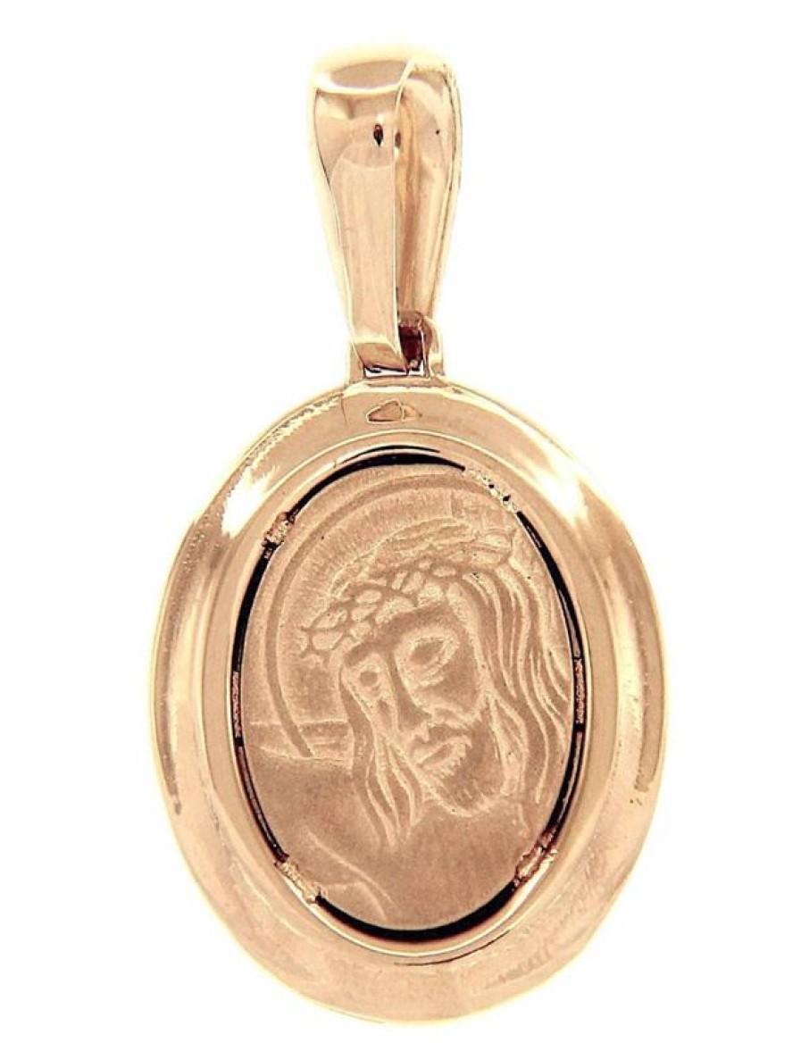 Vaticanum Gioielli in Oro Sacro Volto Di Gesu Con Corona Di Spine Ecce Homo Medaglia Sacra Pendente Ovale Gr 2,8 Oro Giallo 18Kt Uni Donna Uomo Italian Rosaries & Made In Italy Jewelry