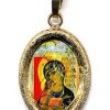 EB Arte Sacra Madonna Con Bambino Ciondolo Pendente Ovale Diamantato Mm 19X24 (0,75X0,95 Inch) Argento Placcato Oro E Porcellana Uni Uomo Donna Italian Rosaries & Made In Italy Jewelry