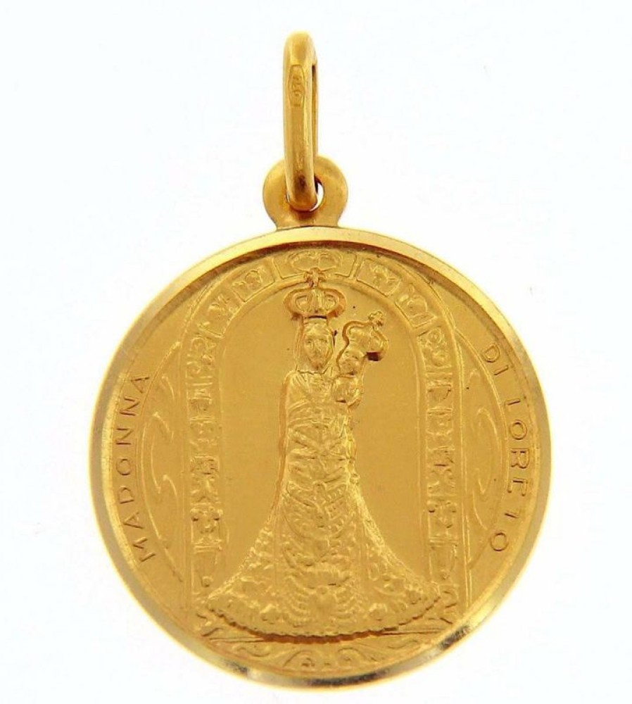 Vaticanum Gioielli in Oro Madonna Nera Di Loreto Medaglia Sacra Pendente Tonda Conio Gr 4,5 Oro Giallo 18Kt Con Bordo Liscio Uni Donna Uomo Confirmation