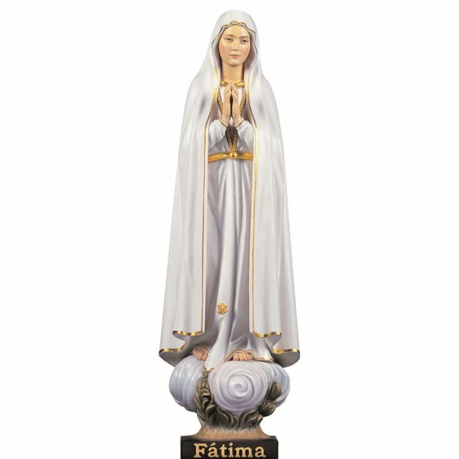 ULPE Sculture Sacre in legno Val Gardena Madonna Di Fatima Pellegrina Cm 18 (7,1 Inch) Statua Dipinta Ad Olio In Legno Val Gardena Religious & Catholic Necklaces