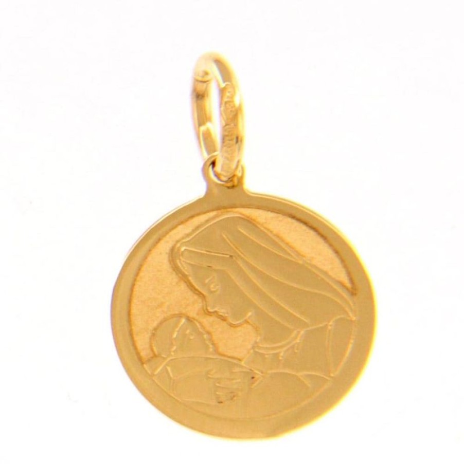 Vaticanum Gioielli in Oro Madonna Con Bambino Medaglia Sacra Pendente Tonda Gr 0,85 Oro Giallo 18Kt Da Donna Bambina Italian Rosaries & Made In Italy Jewelry