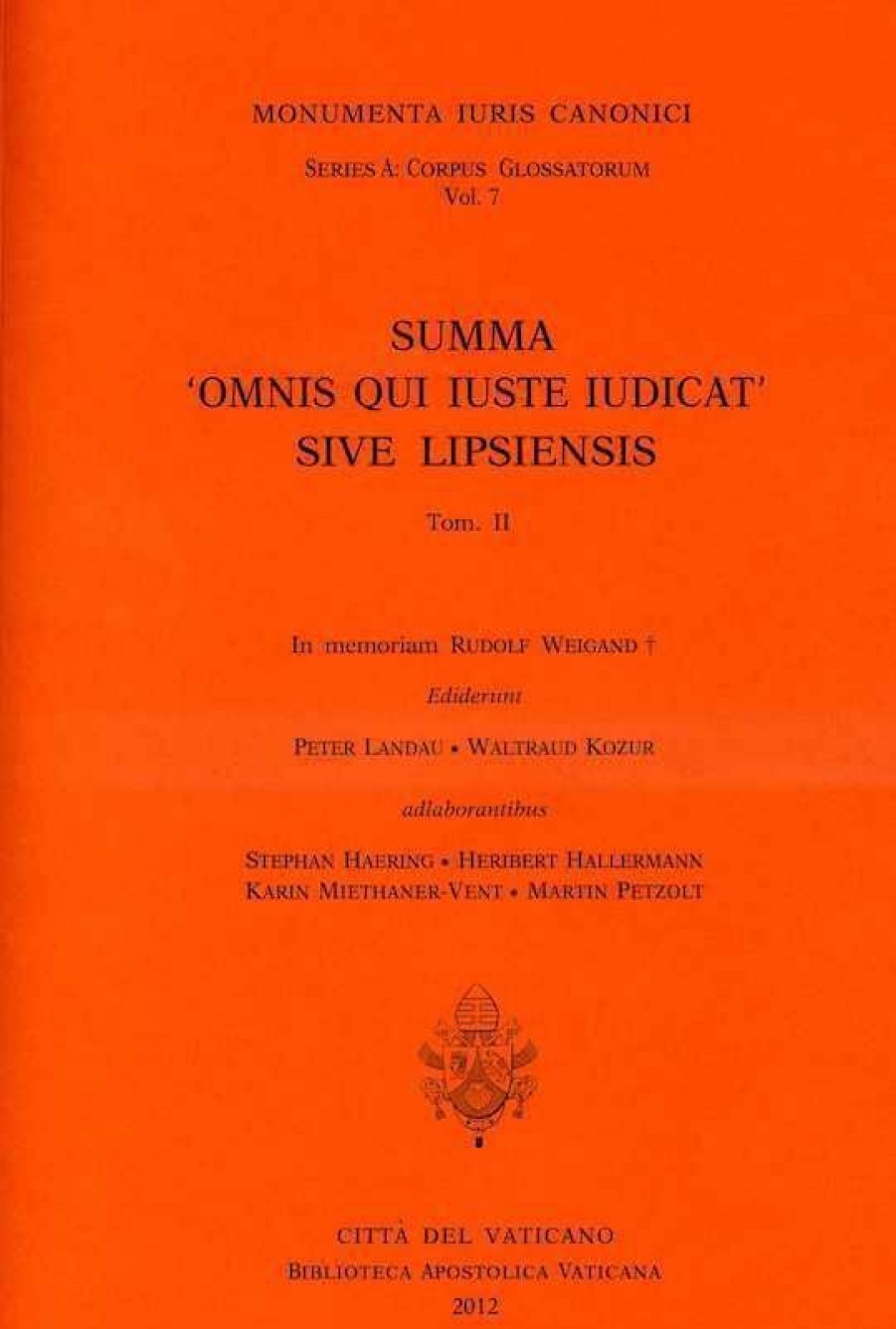 Biblioteca Apostolica Vaticana Catalogo Summa Omnis Qui Iuste Iudicat Sive Lipsiensis, Ii Peter Landau, Waltraud Kozur Books In Latin & Catalog