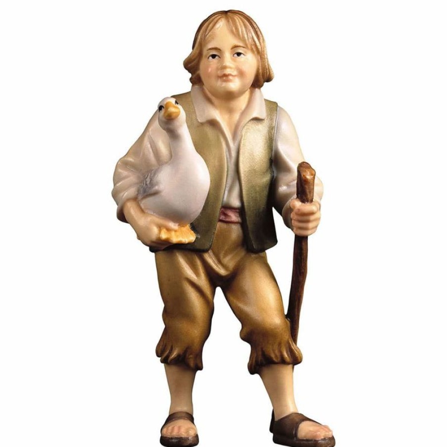 ULPE Wood Art Catalogo Bambino Con Oca Cm 15 (5,9 Inch) Presepe Ulrich Dipinto A Mano Statua Artigianale In Legno Val Gardena Stile Barocco Angels Statues