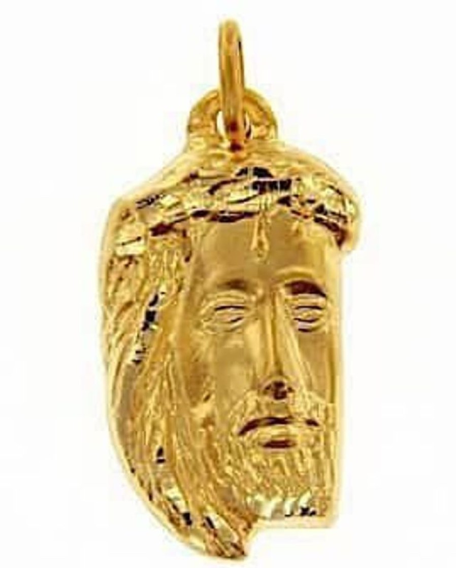 Vaticanum Gioielli in Oro Sacro Volto Di Gesu Con Corona Di Spine Ecce Homo Medaglia Pendente Gr 2,6 Oro Giallo 18Kt Lastra Stampata A Rilievo Uni Donna Uomo Italian Rosaries & Made In Italy Jewelry