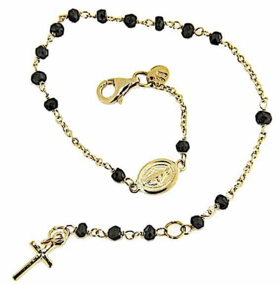 Vaticanum Gioielli in Oro Bracciale Rosario Con Medaglia Madonna Miracolosa E Croce Gr 3,4 Oro Giallo 18Kt Con Onice Uni Donna Uomo First Communion