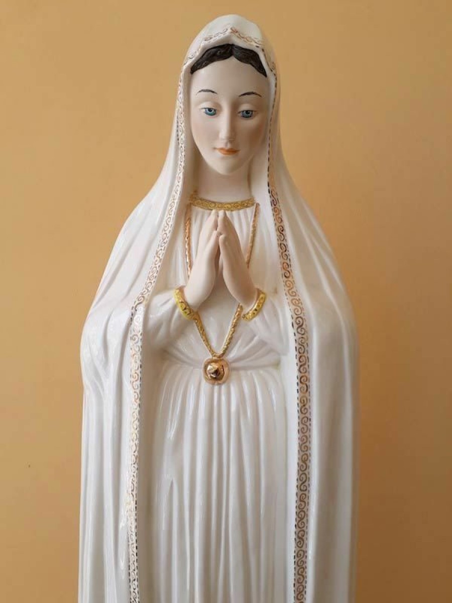 Maioliche Deruta Gruppo 4 Statue Madonna Di Fatima E Pastorelli Cm 100 (39,4 In) E Cm 40 (15,7 In) Ceramica Invetriata Di Deruta Dipinta A Mano Sacred & Religious Ceramics