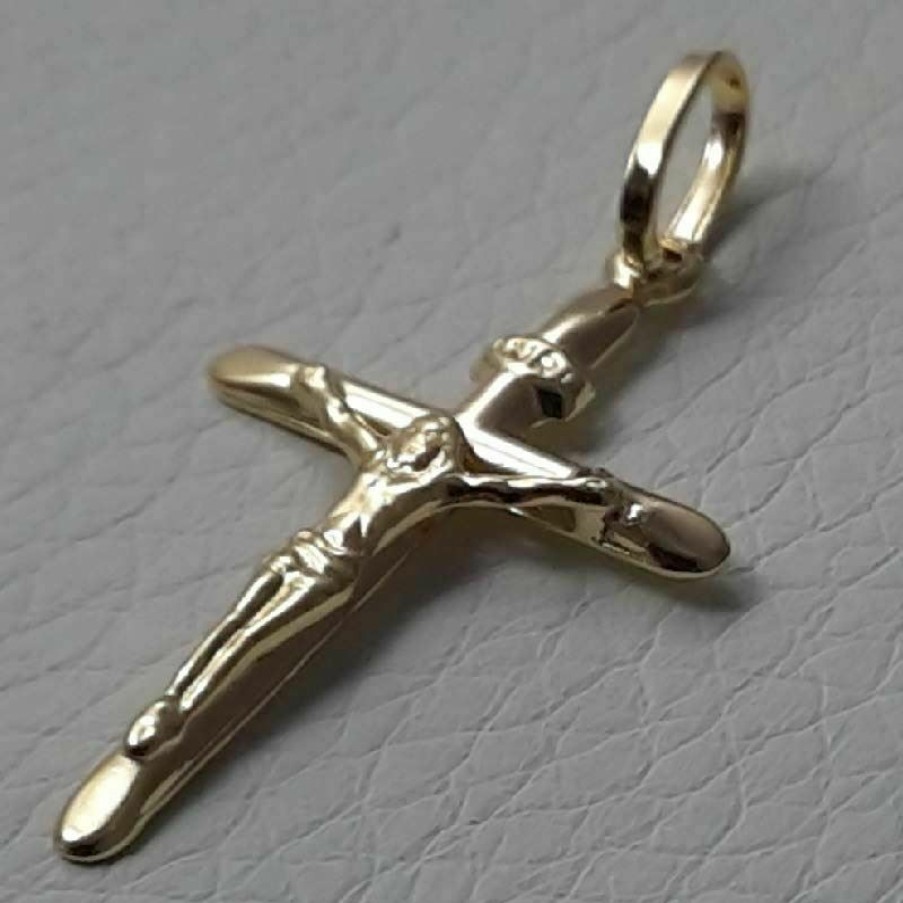 Vaticanum Gioielli in Oro Croce Con Corpo Di Cristo E Inri Scalpello Ciondolo Pendente Gr 0,8 Oro Giallo 18Kt A Canna Vuota Uni Donna Uomo First Communion