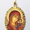 EB Arte Sacra La Madonna Di Kazan Ciondolo Pendente Ovale A Corona Mm 24X30 (0,94X1,18 Inch) Argento Placcato Oro E Porcellana Da Donna Confirmation