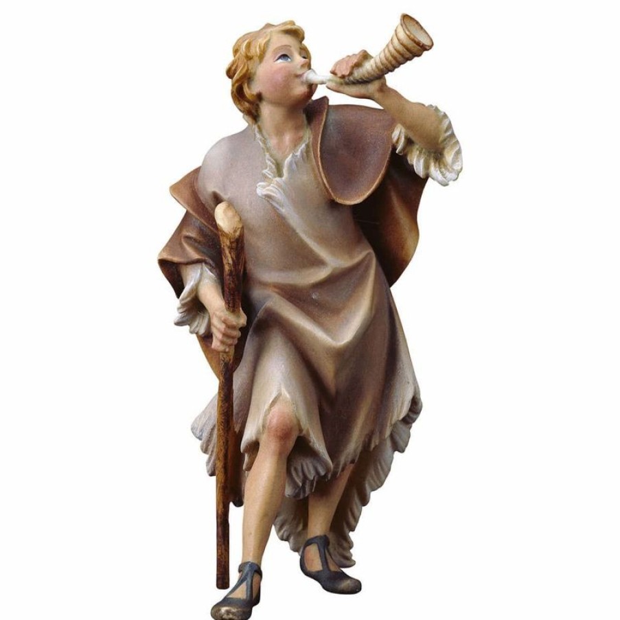 ULPE Wood Art Catalogo Pastore Con Corno Cm 23 (9,1 Inch) Presepe Ulrich Dipinto A Mano Statua Artigianale In Legno Val Gardena Stile Barocco Wall Crucifixes