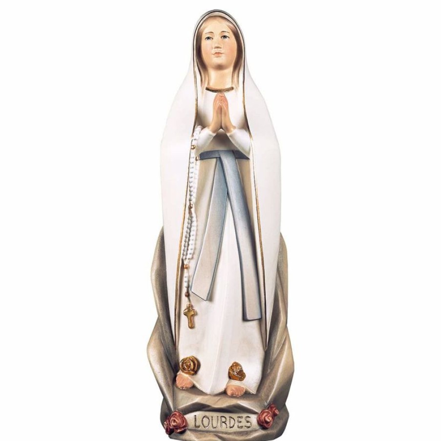 ULPE Sculture Sacre in legno Val Gardena Madonna Nostra Signora Di Lourdes Stilizzata Cm 35 (13,8 Inch) Statua Dipinta Ad Olio In Legno Val Gardena Religious & Catholic Necklaces