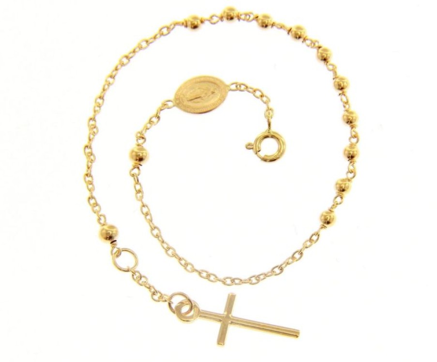 Vaticanum Gioielli in Oro Bracciale Rosario Con Medaglia Madonna Miracolosa E Croce Gr 3,2 Oro Giallo 18Kt Da Donna Baptism