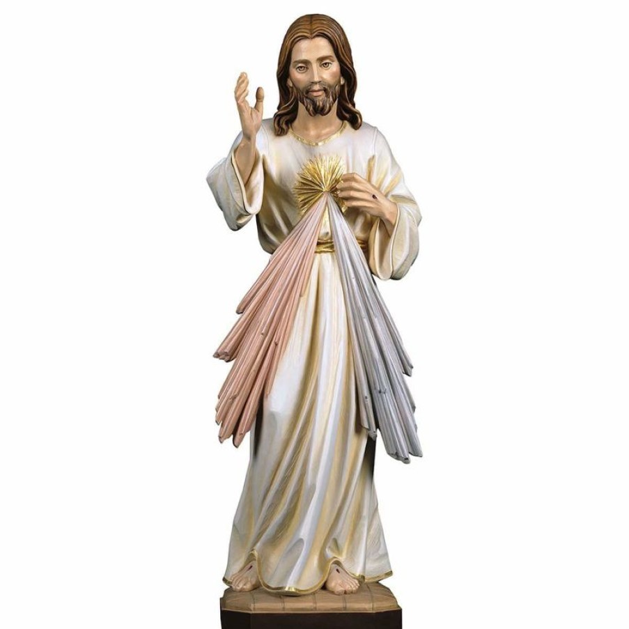 ULPE Sculture Sacre in legno Val Gardena Gesu Cristo Misericordioso Cm 30 (11,8 Inch) Statua Dipinta Ad Olio In Legno Val Gardena Religious & Catholic Medals