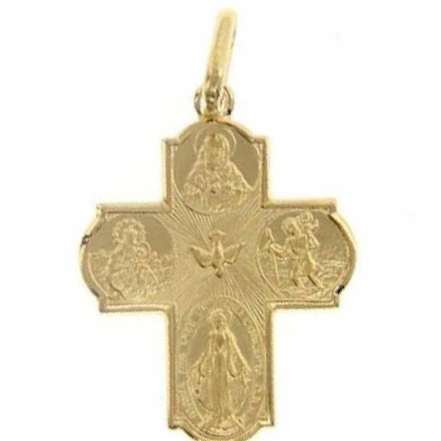 Vaticanum Gioielli in Oro Croce Scapolare Madonna Miracolosa, Beata Vergine Del Carmelo, Sacro Cuore Di Gesu, San Cristoforo, Spirito Santo Ciondolo Pendente Gr 2,3 Oro Giallo 18Kt Uni Donna Uomo First Communion