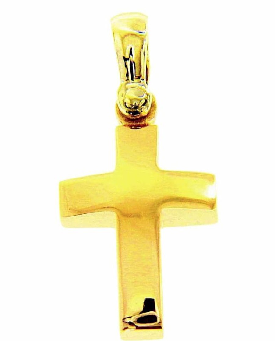 Vaticanum Gioielli in Oro Croce Bombata Liscia Ciondolo Pendente Gr 2,3 Oro Giallo Massiccio 18Kt Uni Donna Uomo First Communion