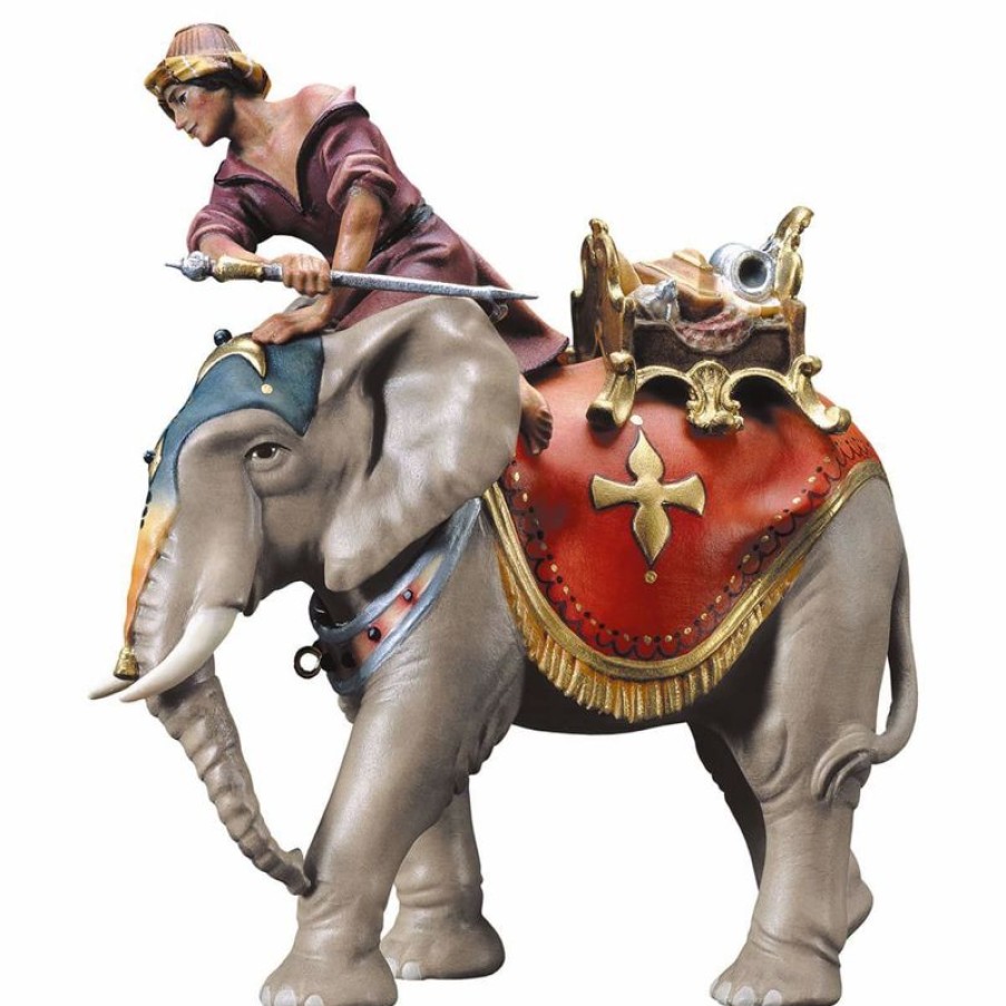 ULPE Wood Art Catalogo Gruppo Elefante Con Sella Gioielli 3 Pezzi Cm 10 (3,9 Inch) Presepe Ulrich Dipinto A Mano Statue Artigianali In Legno Val Gardena Stile Barocco Wall Crucifixes