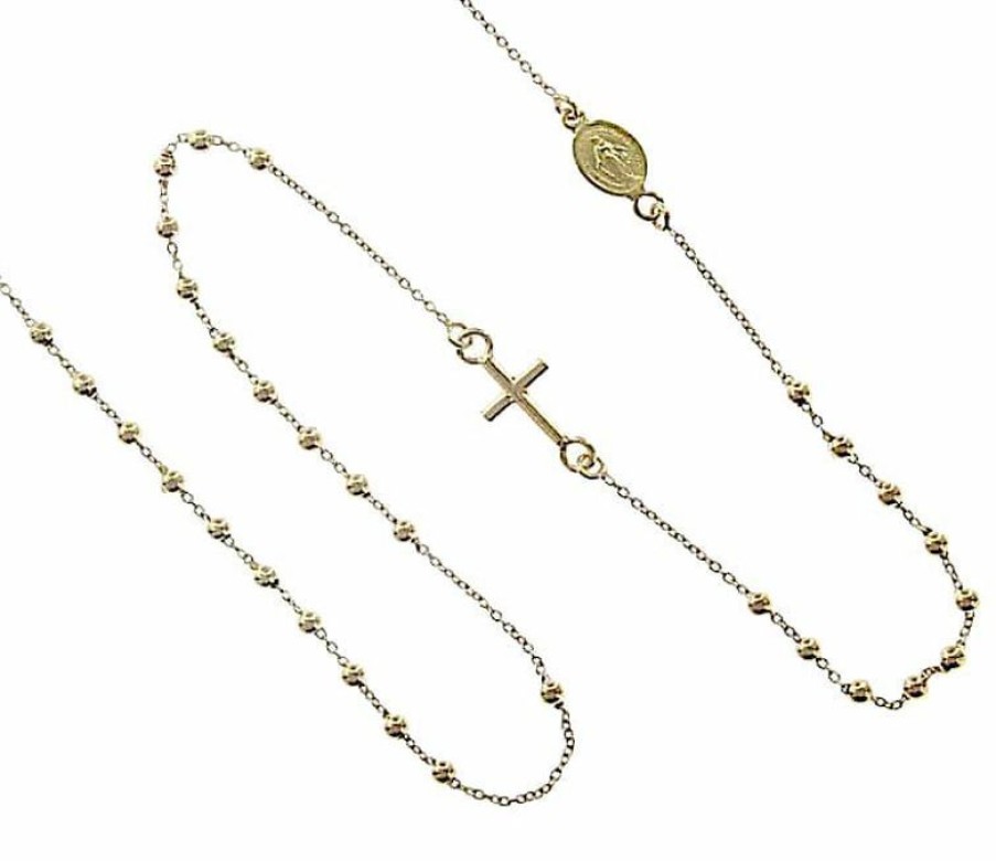 Vaticanum Gioielli in Oro Collana Girocollo Rosario Con Medaglia Madonna Miracolosa E Croce Gr 2,0 Oro Giallo 18Kt Con Sfere Lisce Uni Donna Uomo Baptism