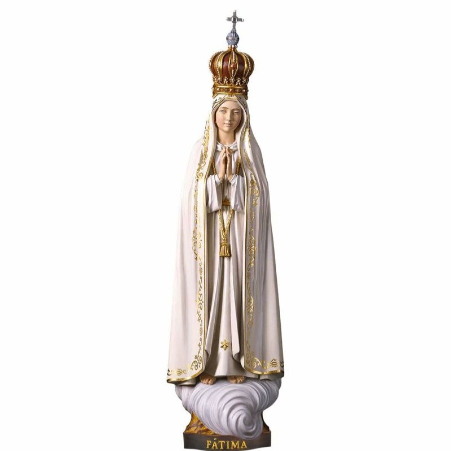 ULPE Sculture Sacre in legno Val Gardena Madonna Di Fatima Capelinha Con Corona Cm 120 (47,2 Inch) Statua Dipinta Ad Olio In Legno Val Gardena Chain Necklaces