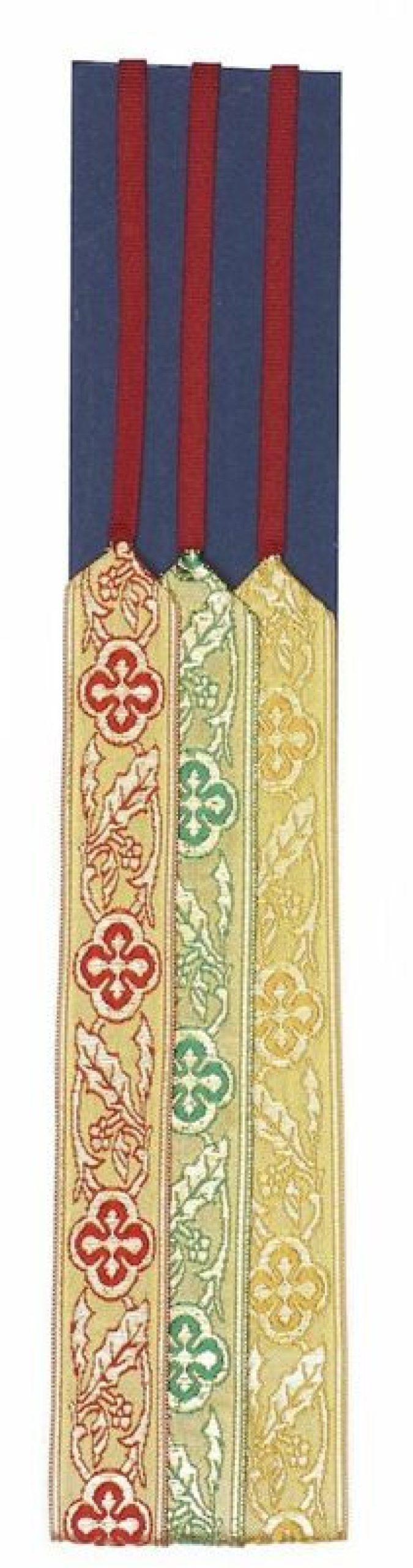 Tessuti al metro per Paramenti Segnacolo Segnalibro A 3 Nastri Colorati Base Cartone L. Cm 30 (11,8 Inch) In Poliestere E Cellulosa Marcatori Di Pagina Per Missale E Testi Sacri Catholic Priest & Liturgical Vestments