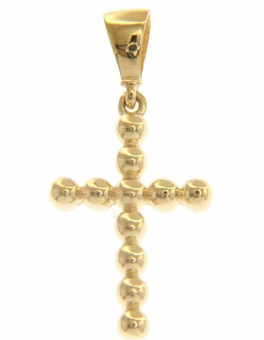 Vaticanum Gioielli in Oro Croce 11 Sfere Ciondolo Pendente Gr 1,2 Oro Giallo Massiccio 18Kt Con Sfere Lisce Da Donna First Communion