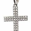 Vaticanum Gioielli in Oro Croce Dritta Con Punti Luce Ciondolo Pendente Gr 2 Oro Bianco 18Kt Con Zirconi Da Donna First Communion