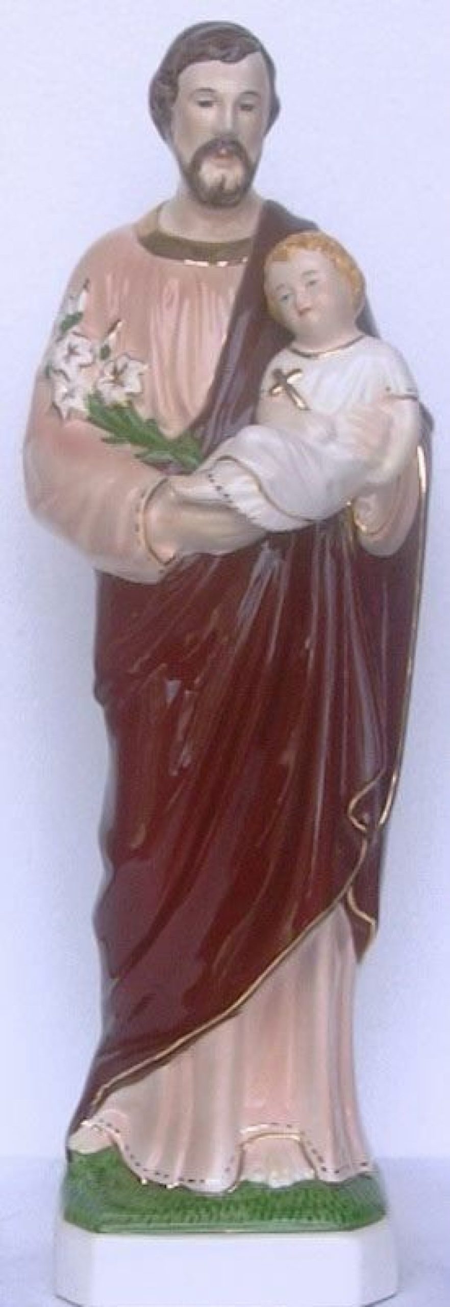 Maioliche Deruta Statua San Giuseppe Cm 50 (19,7 In) Ceramica Invetriata Di Deruta Dipinta A Mano Sacred & Religious Ceramics