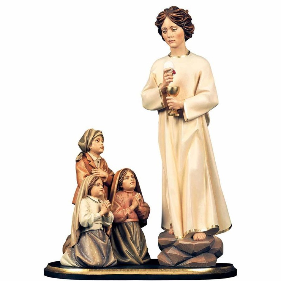 ULPE Sculture Sacre in legno Val Gardena Gruppo Apparizione 3 Pastorelli Di Fatima E Angelo Della Pace Del Portogallo Cm 49 (19,3 Inch) Statua Dipinta Ad Olio In Legno Val Gardena Religious & Catholic Necklaces