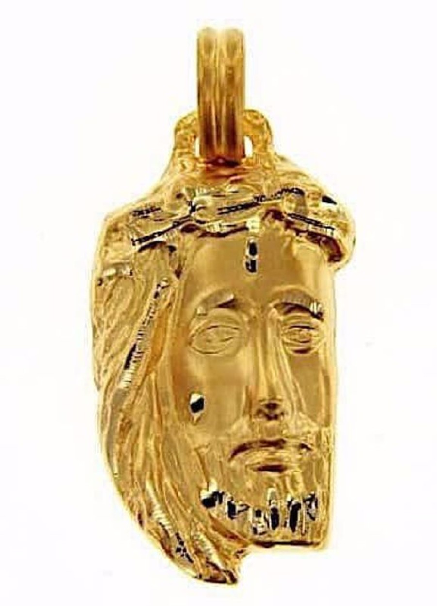 Vaticanum Gioielli in Oro Sacro Volto Di Gesu Con Corona Di Spine Ecce Homo Medaglia Pendente Gr 6 Oro Giallo 18Kt Lastra Stampata A Rilievo Uni Donna Uomo Italian Rosaries & Made In Italy Jewelry