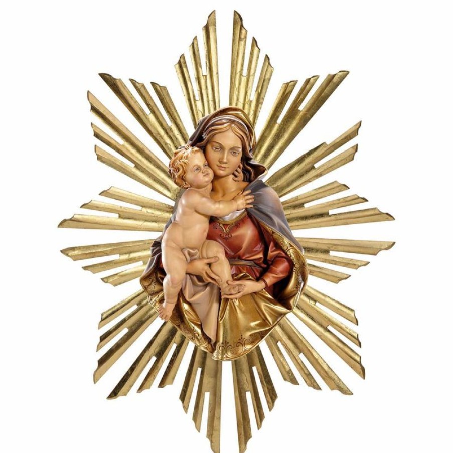 ULPE Sculture Sacre in legno Val Gardena Busto Madonna Con Raggiera Cm 21 (8,3 Inch) Statua Da Parete Dipinta Ad Olio In Legno Val Gardena Religious & Catholic Necklaces