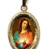 EB Arte Sacra Sacro Cuore Di Gesu Ciondolo Pendente Ovale Diamantato Mm 19X24 (0,75X0,95 Inch) Argento Placcato Oro E Porcellana Uni Uomo Donna Italian Rosaries & Made In Italy Jewelry