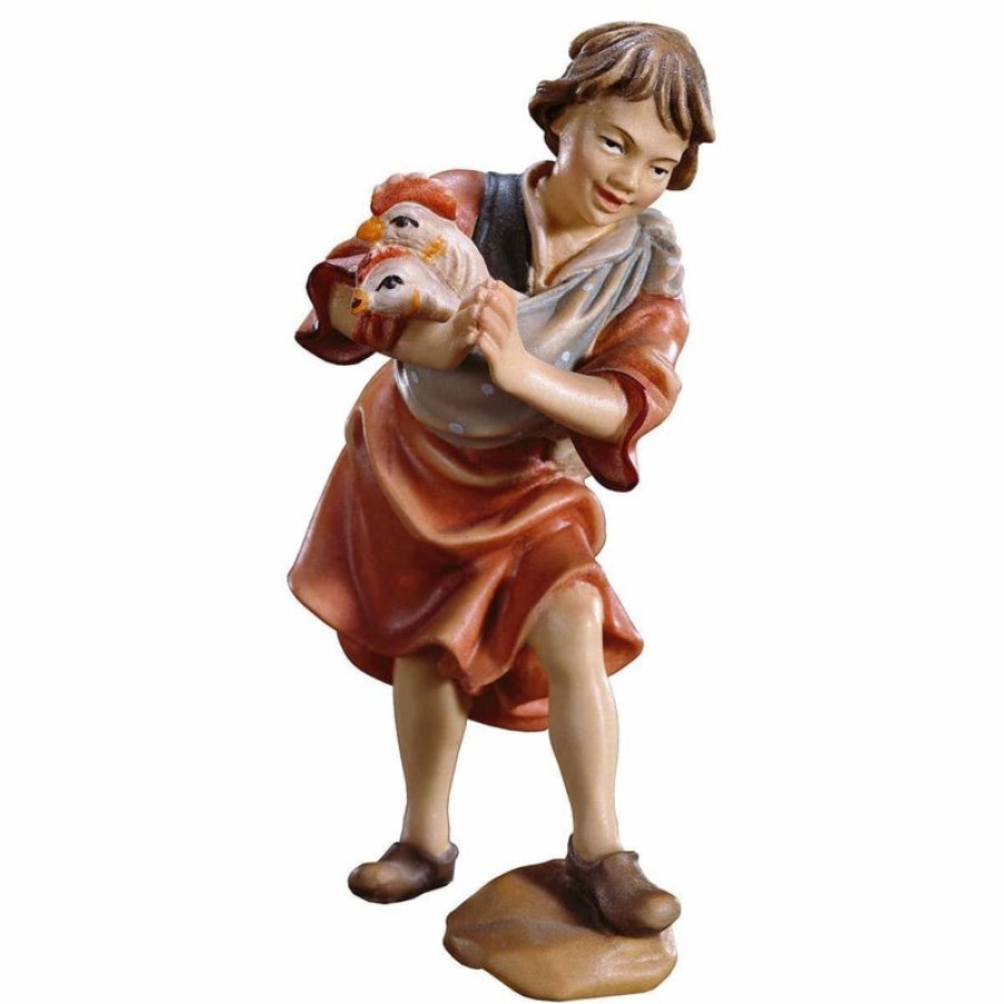 ULPE Wood Art Catalogo Bambino Con Galline Cm 23 (9,1 Inch) Presepe Ulrich Dipinto A Mano Statua Artigianale In Legno Val Gardena Stile Barocco Wall Crucifixes