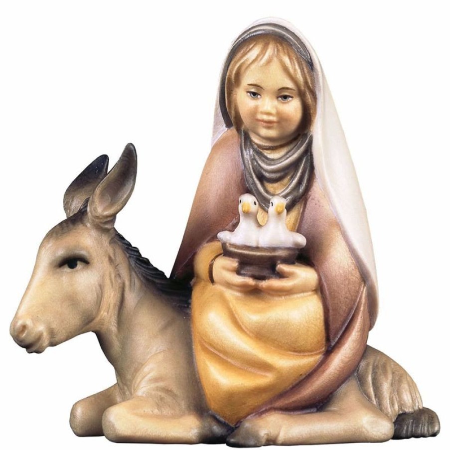 ULPE Wood Art Catalogo Bambina Con Colombe Su Asino Cm 10 (3,9 Inch) Presepe Cometa Dipinto A Mano Statua Artigianale In Legno Val Gardena Stile Arabo Tradizionale Wall Crucifixes